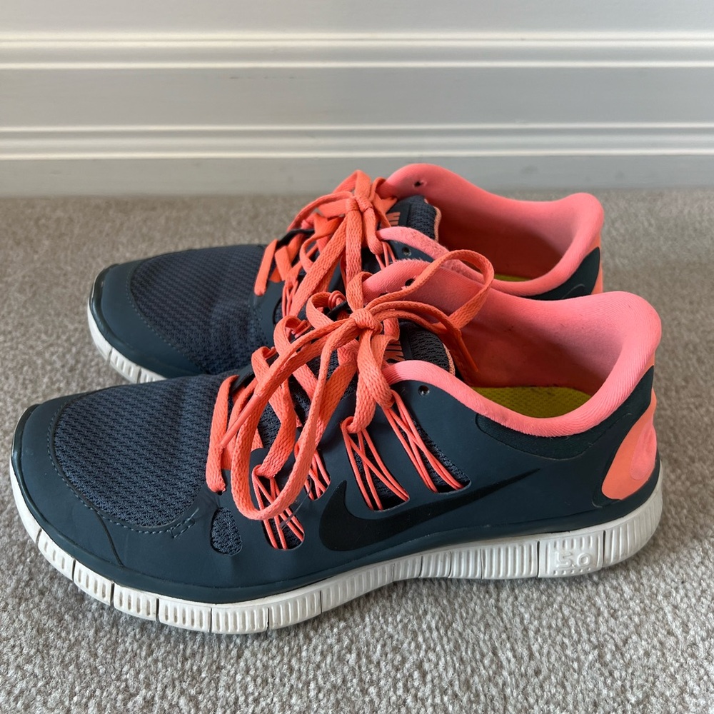 Nike Free Run - Gray and Neon Pink Athletic Shoes with Flexible Sole